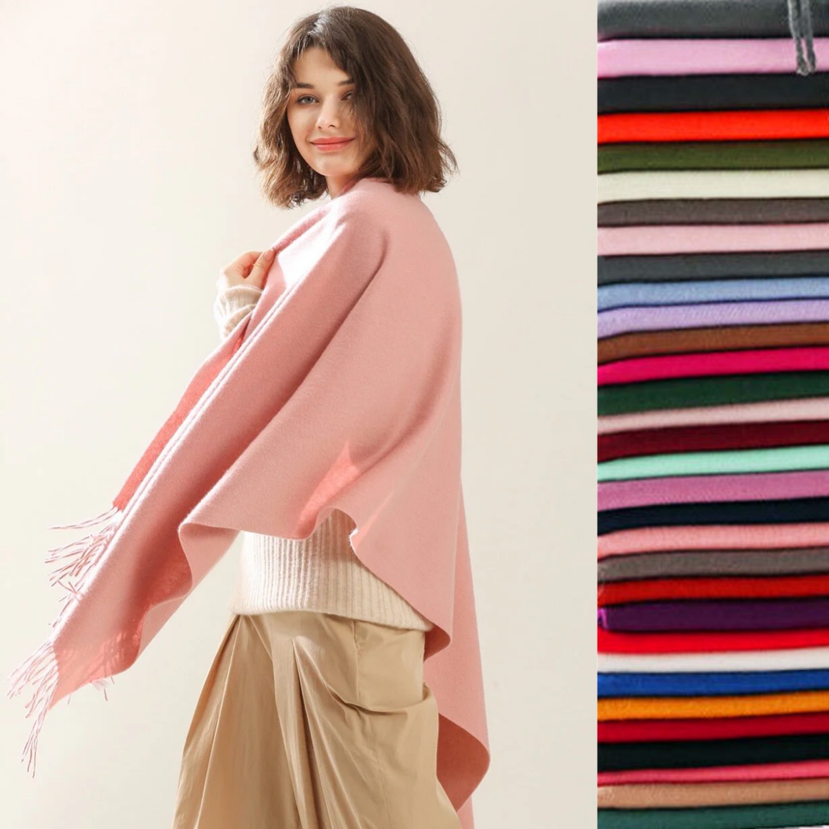 Cashmere Pashmina Wrap - 36 Renk Ince Taklit Kaşmir Püsküller