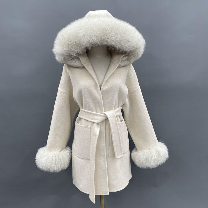 Wool Coat Peacoat - MISSJANEFUR Yün Ceket Gerçek Tilki Kürk