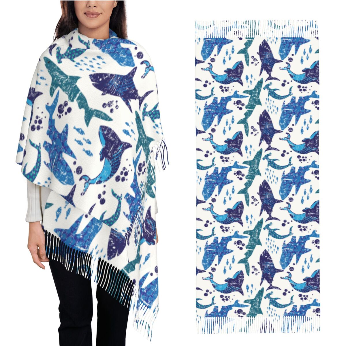 Shawl Wrap Winter - Köpekbalığı Sualtı Dünyası Okyanus Deniz Deniz