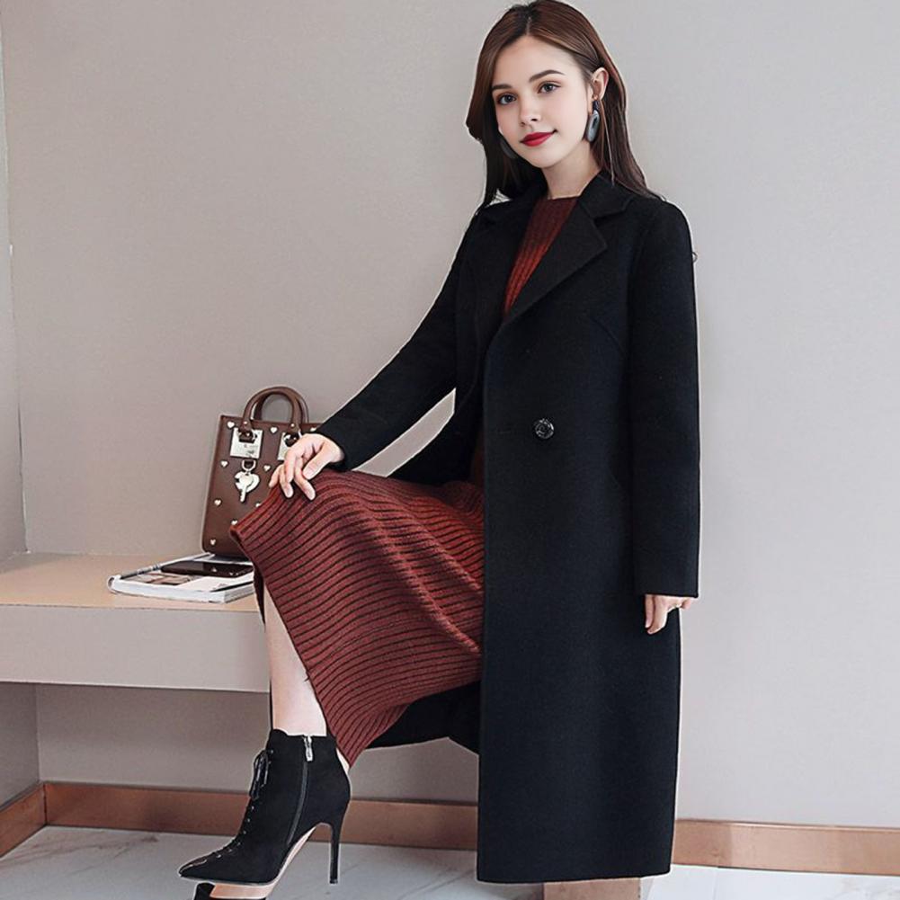 Wool Coat Peacoat - Kadın Yün Ceket Tek Renk Uzun