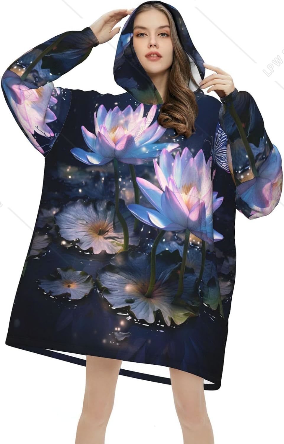 Sherpa Hoodie Fleece - Fantazi Nil Nilüferi Giyilebilir Battaniye Kapüşonlu