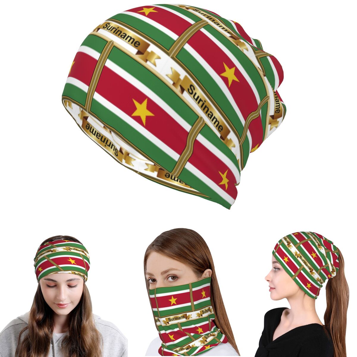Knit Beanie Hat Warm - Surinam Bayrağı Ürünleri (N) Bandana Boyun