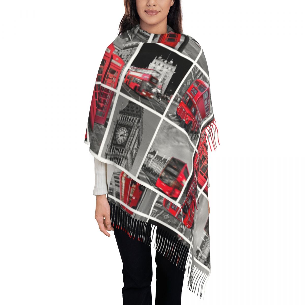Shawl Wrap Winter - Püsküllü Kadın Atkısı, İngiliz Tarzı Uzun
