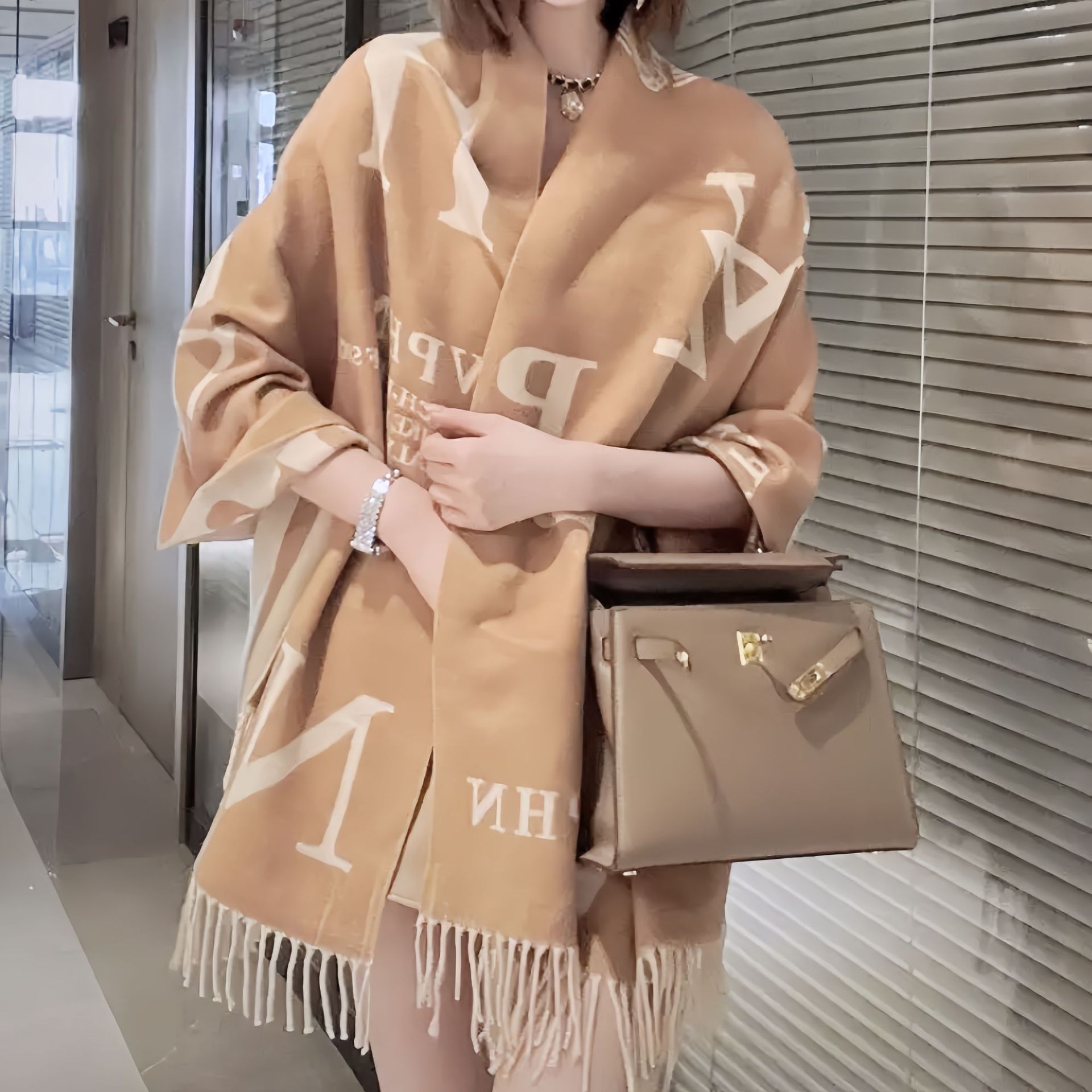 Cashmere Pashmina Wrap - Lüks Kış Iki Taraflı Baskı Kaşmir