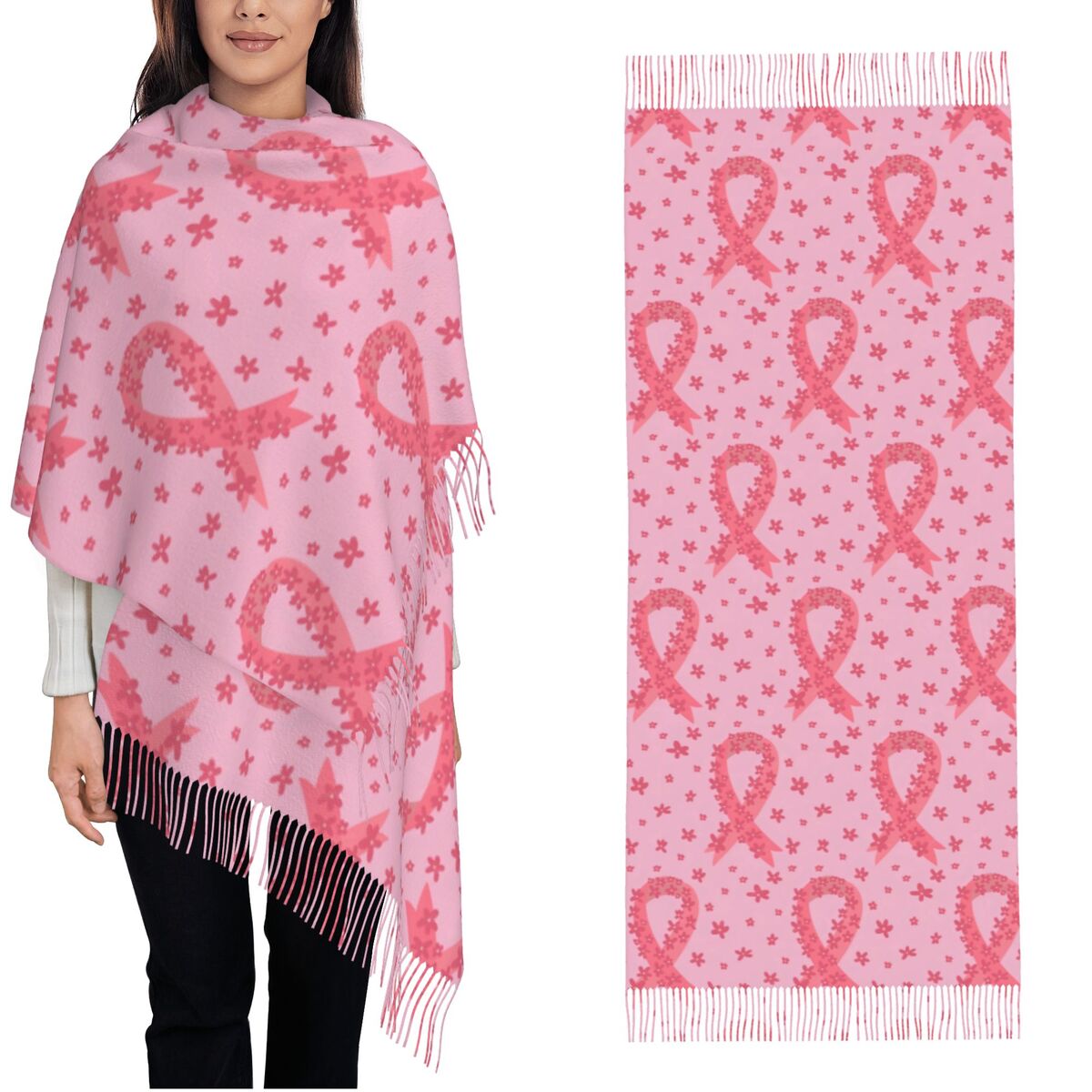 Shawl Wrap Winter - Pembe Kurdeleli Eşarp Kışlık Sıcak Paşmina