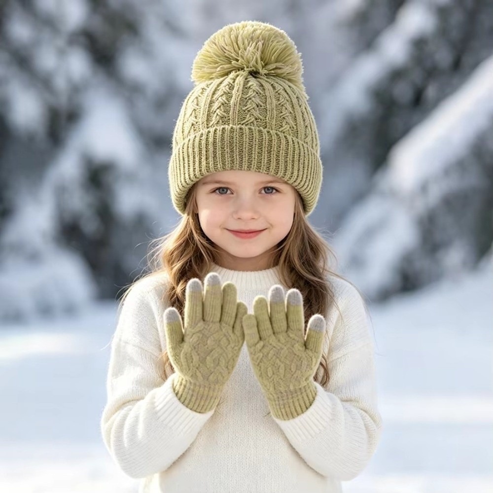 Touch Screen Gloves - 2 adet/takım moda kış çocuk şapka