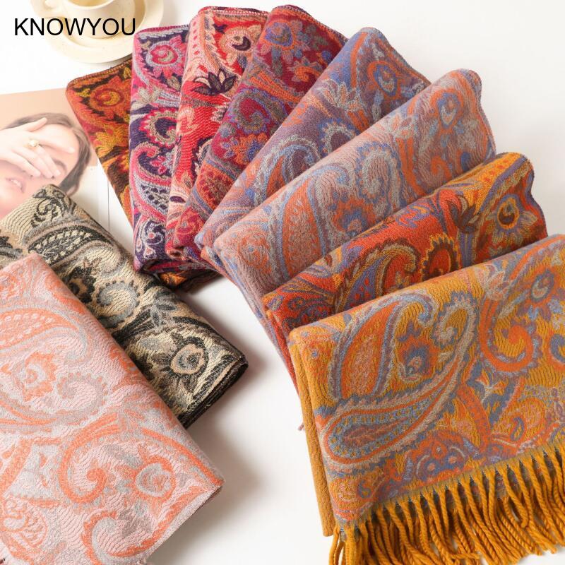 Cashmere Pashmina Wrap - Çift Taraflı Jakarlı Sıcak Kaşmir Karışımlı