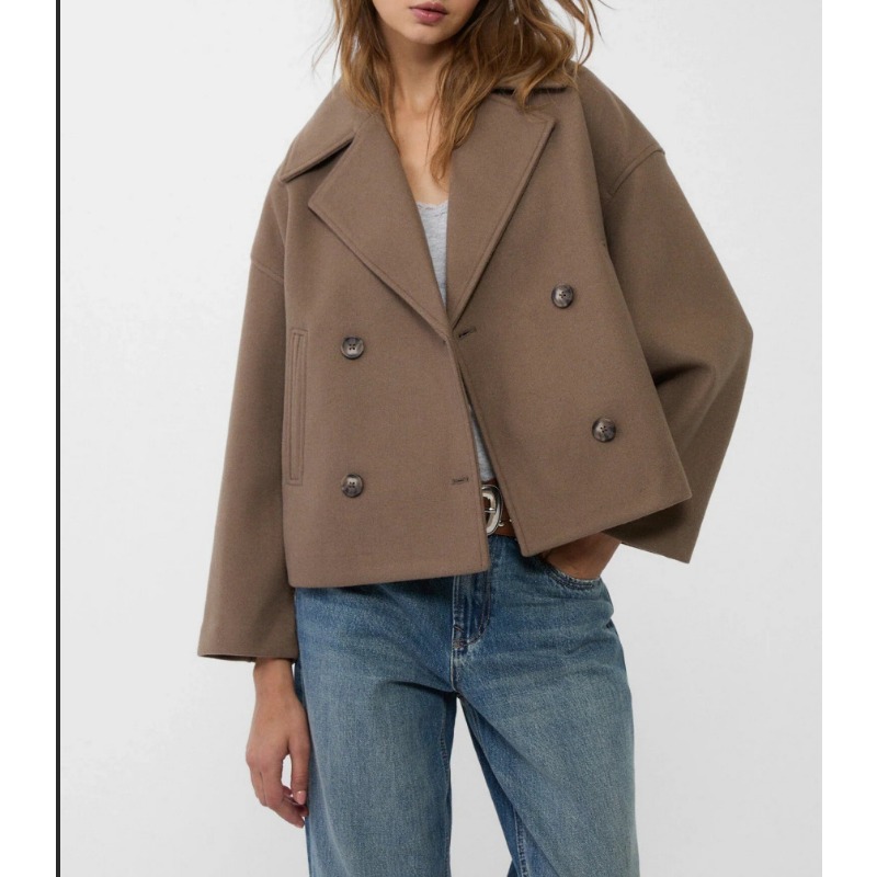 Kadın Büyük Beden Kruvaze Yün  - Wool Coat Peacoat incelemesi ve fiyatı